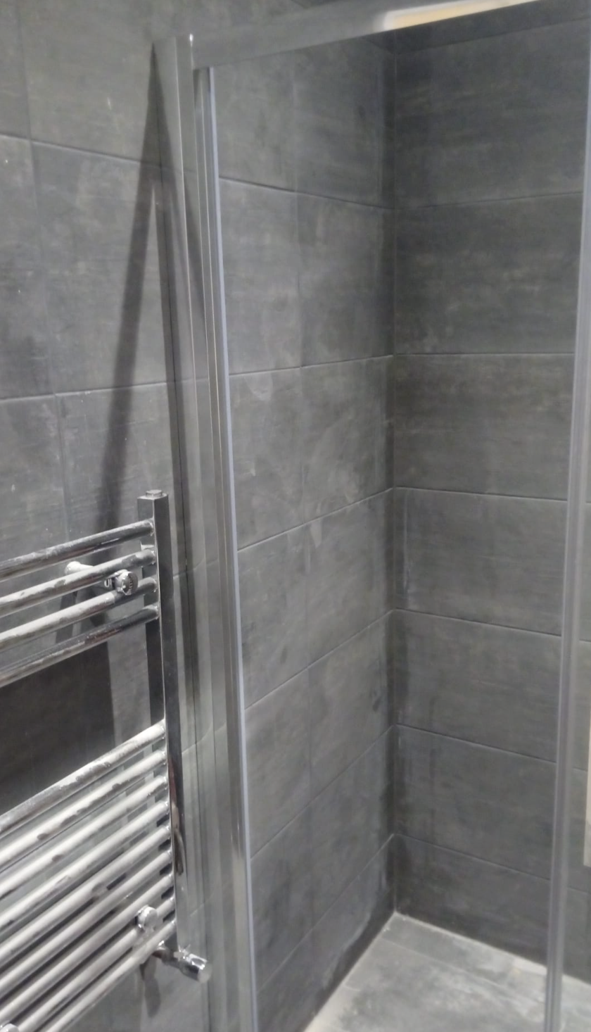 Walk-In Shower Room, Tiling Complete — GML Construction project in progress