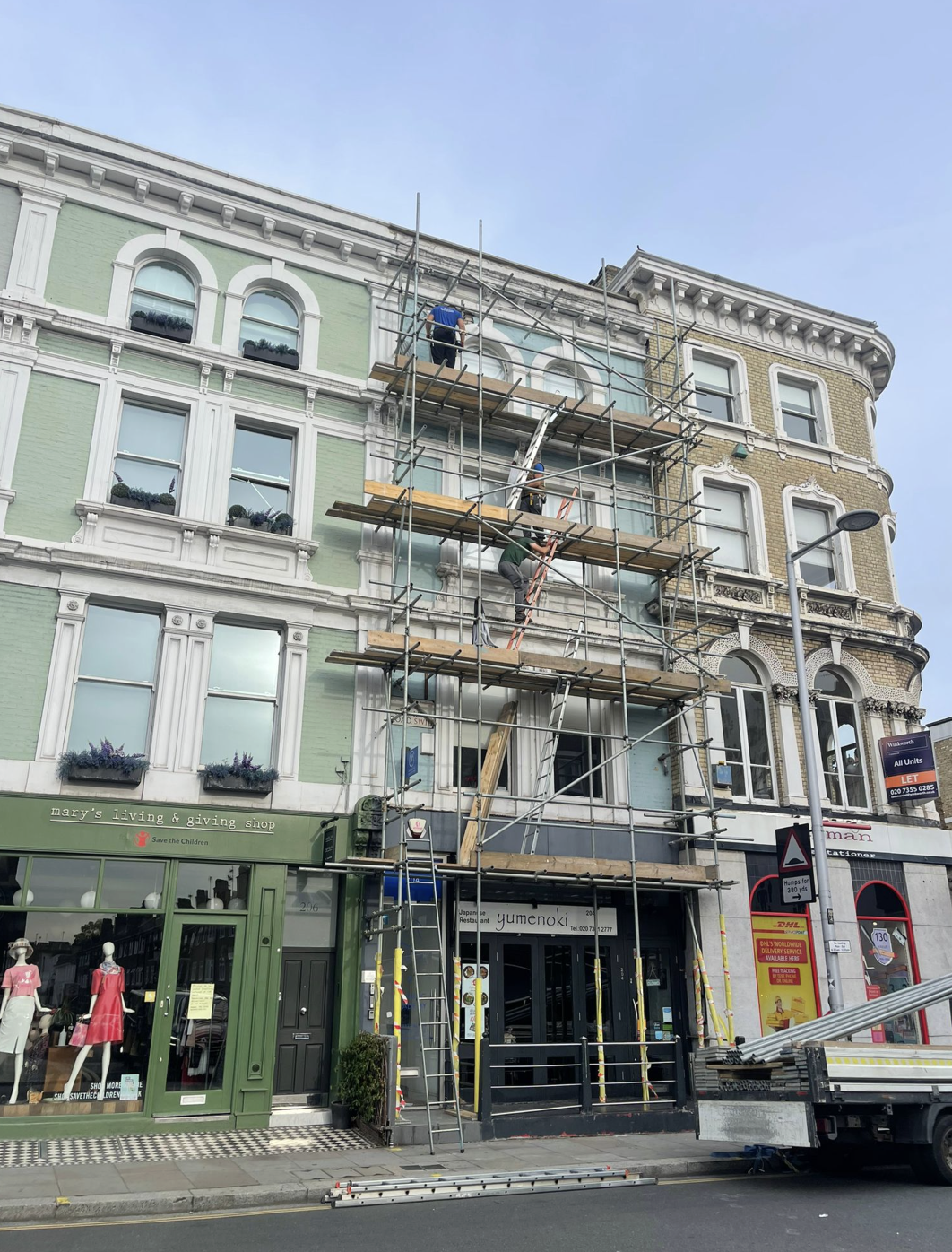 High Street Shopfront, Scaffold Erected — GML Construction project in progress